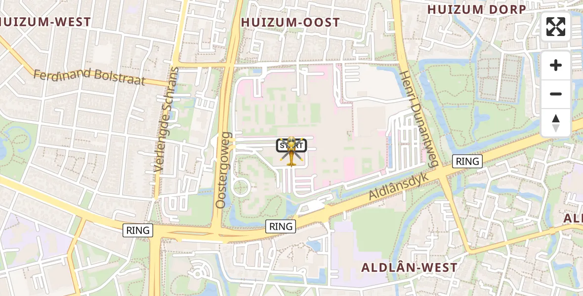 Vluchtroute Ambulancehelikopter van Leeuwarden Medical Center Heliport naar Leeuwarden Medical Center Heliport