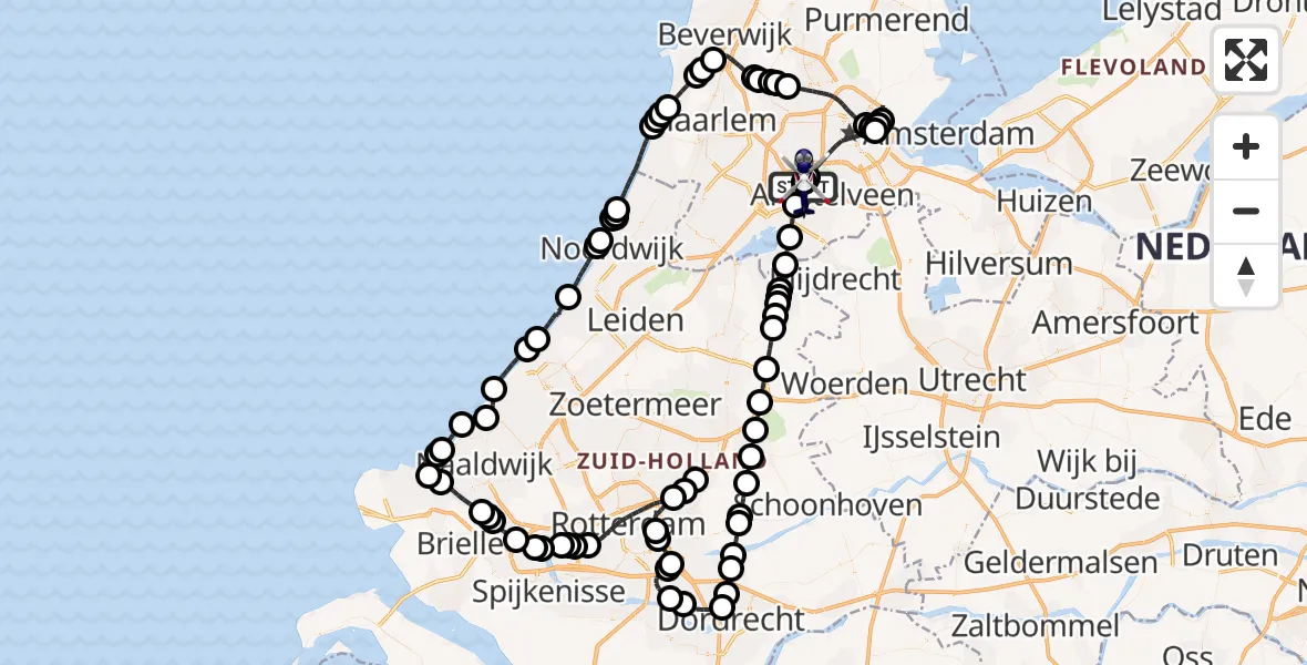 Vluchtroute Politiehelikopter van Amsterdam Vliegveld Schiphol naar Amsterdam Vliegveld Schiphol