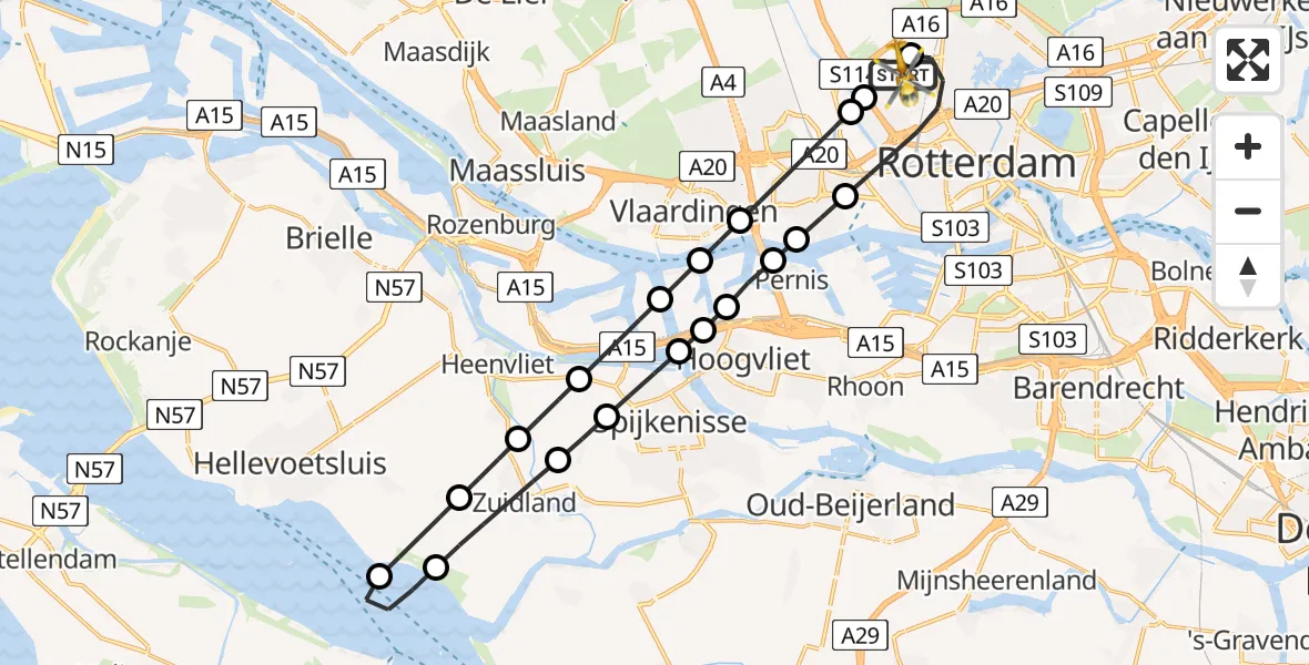 Vluchtroute Traumahelikopter van Rotterdam The Hague Airport naar Rotterdam The Hague Airport