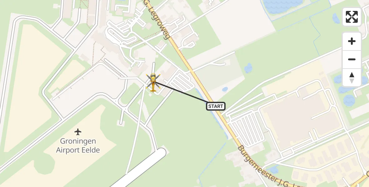 Vluchtroute Traumahelikopter van Groningen Airport Eelde naar Groningen Airport Eelde
