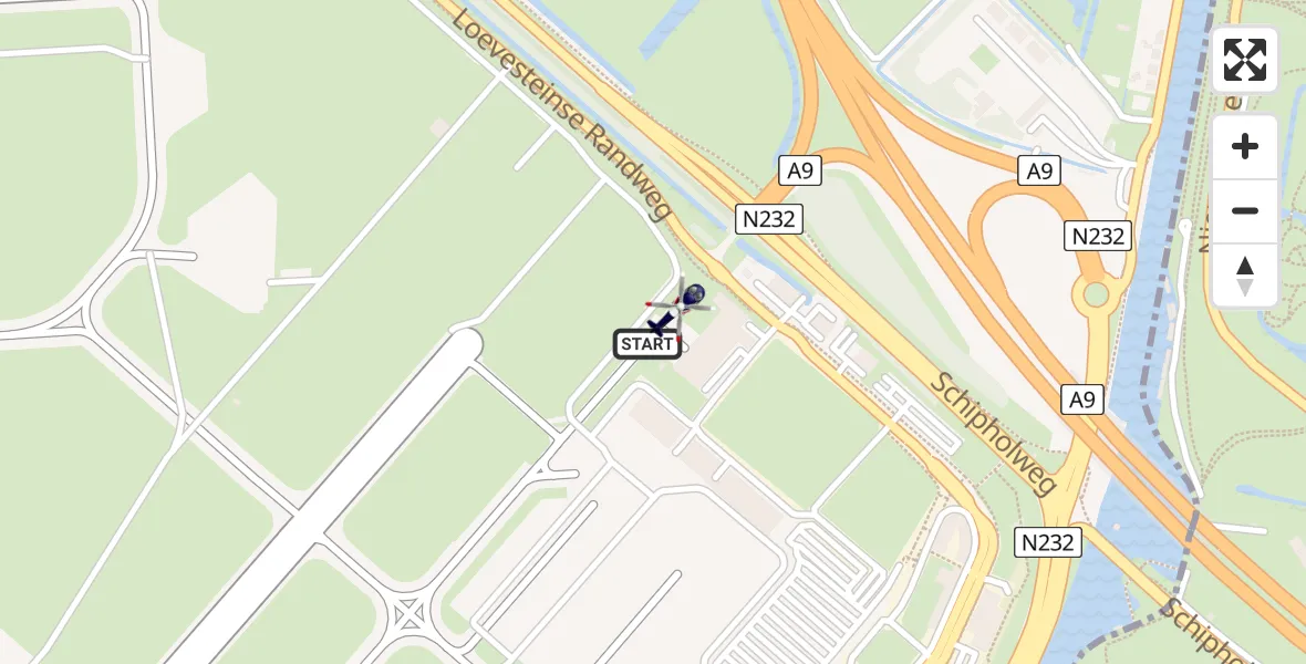 Vluchtroute Politiehelikopter van Amsterdam Vliegveld Schiphol naar Amsterdam Vliegveld Schiphol