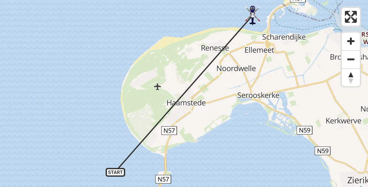 Vluchtroute Politiehelikopter van Noordzee naar Noordzee
