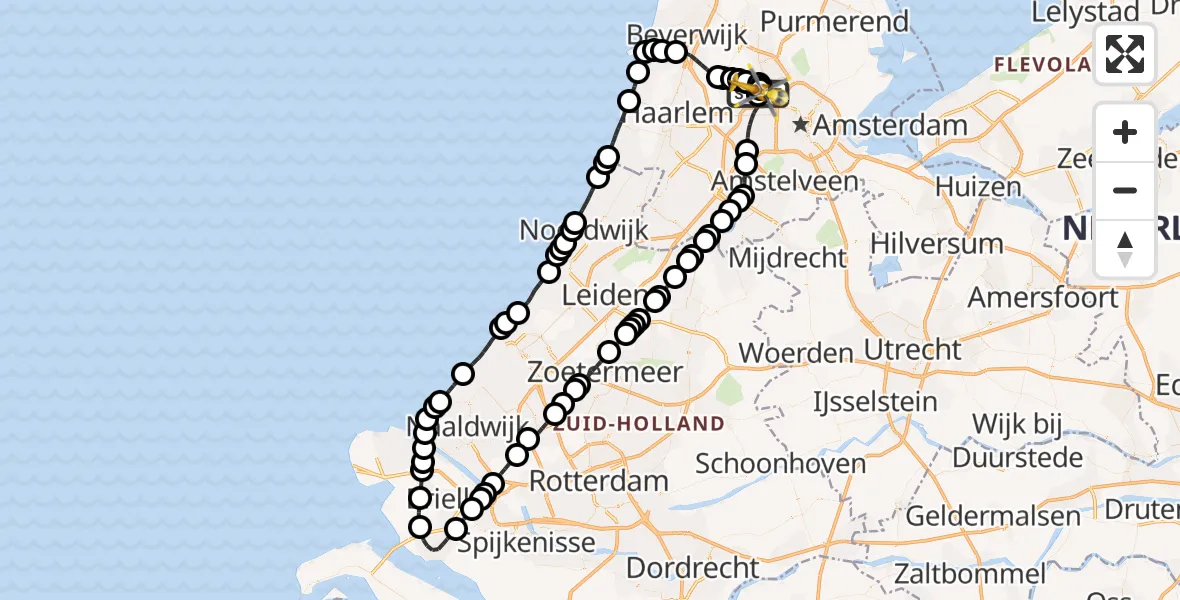 Vluchtroute Traumahelikopter van Amsterdam Heliport naar Amsterdam Heliport