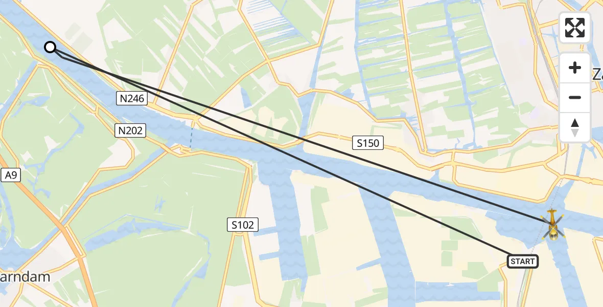 Vluchtroute Traumahelikopter van Amsterdam Heliport naar Amsterdam