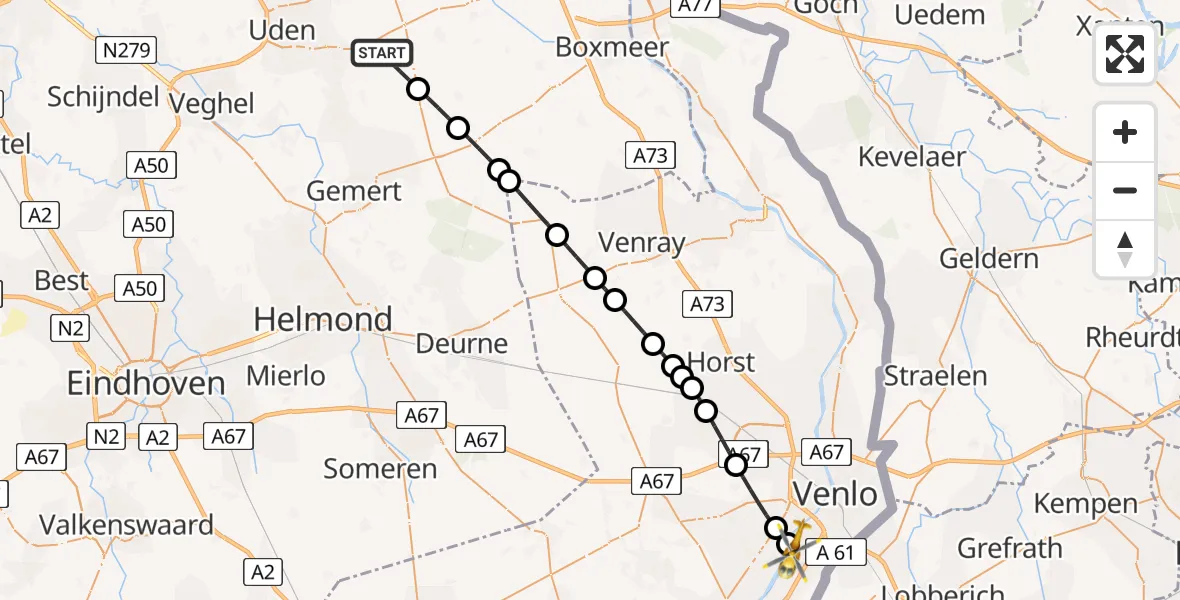 Vluchtroute Traumahelikopter van Odiliapeel naar Steyl