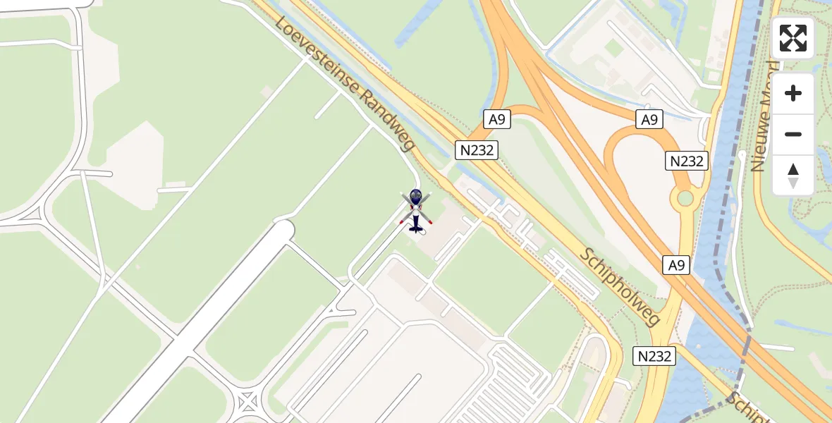 Vluchtroute Politiehelikopter van Amsterdam Vliegveld Schiphol naar Amsterdam Vliegveld Schiphol