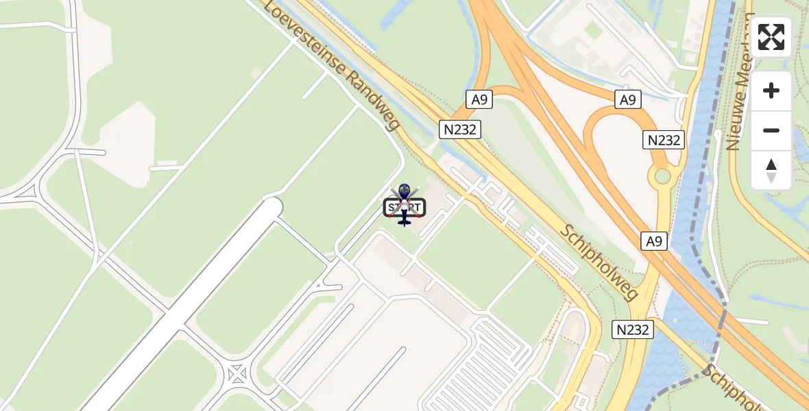 Vluchtroute Politiehelikopter van Amsterdam Vliegveld Schiphol naar Amsterdam Vliegveld Schiphol