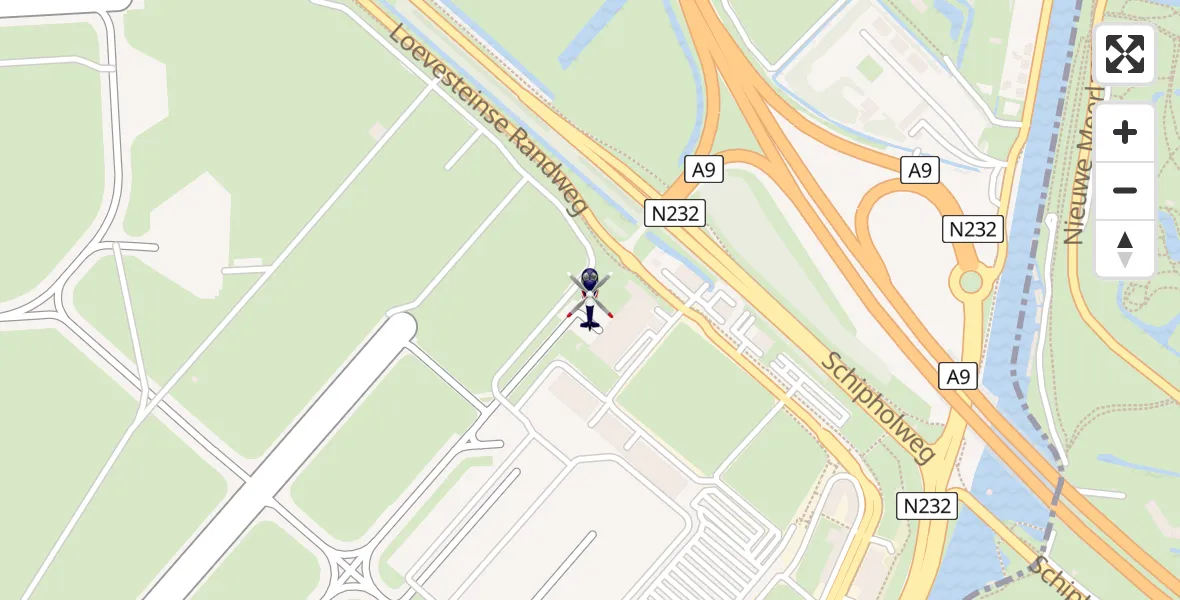 Vluchtroute Politiehelikopter van Amsterdam Vliegveld Schiphol naar Amsterdam Vliegveld Schiphol