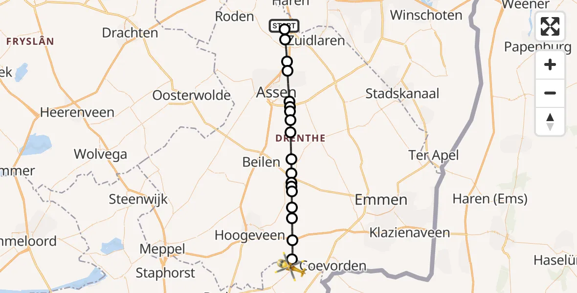 Vluchtroute Traumahelikopter van Groningen Airport Eelde naar De Krim