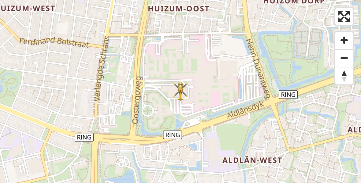 Vluchtroute Ambulancehelikopter van Leeuwarden Medical Center Heliport naar Leeuwarden Medical Center Heliport