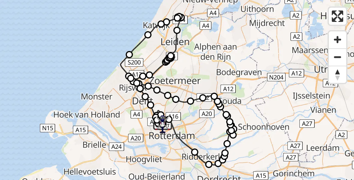 Vluchtroute Politiehelikopter van Rotterdam The Hague Airport naar Rotterdam The Hague Airport