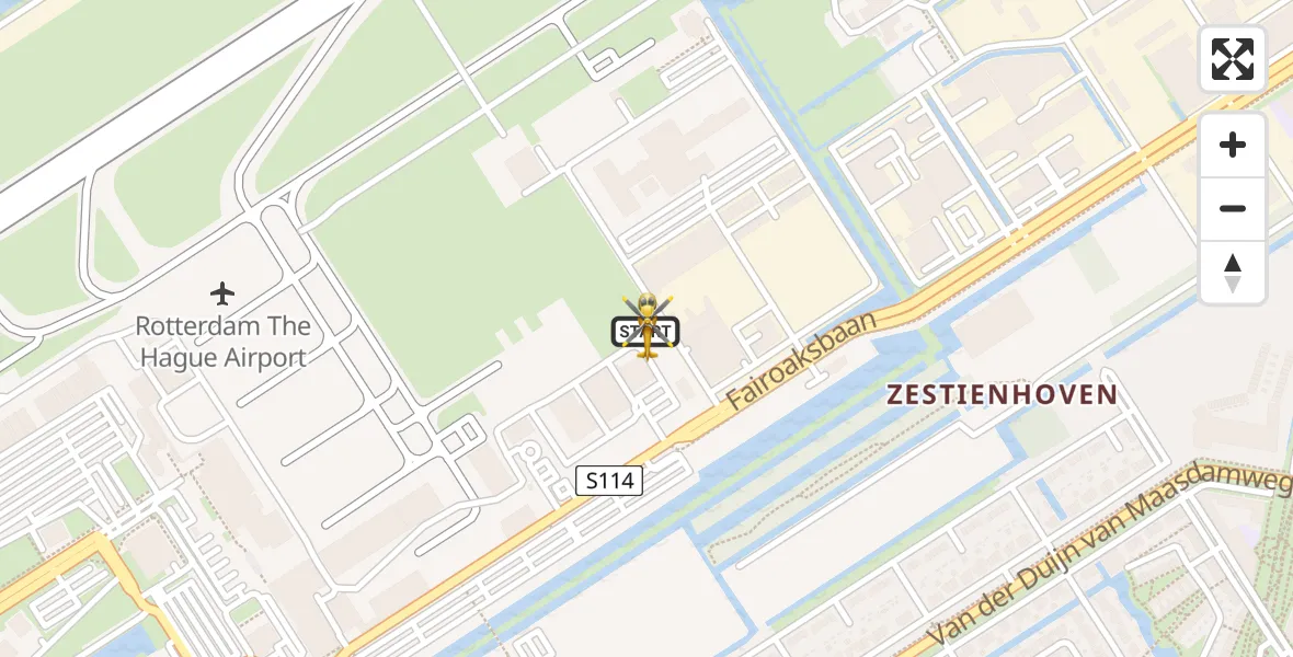 Vluchtroute Traumahelikopter van Rotterdam The Hague Airport naar Rotterdam The Hague Airport