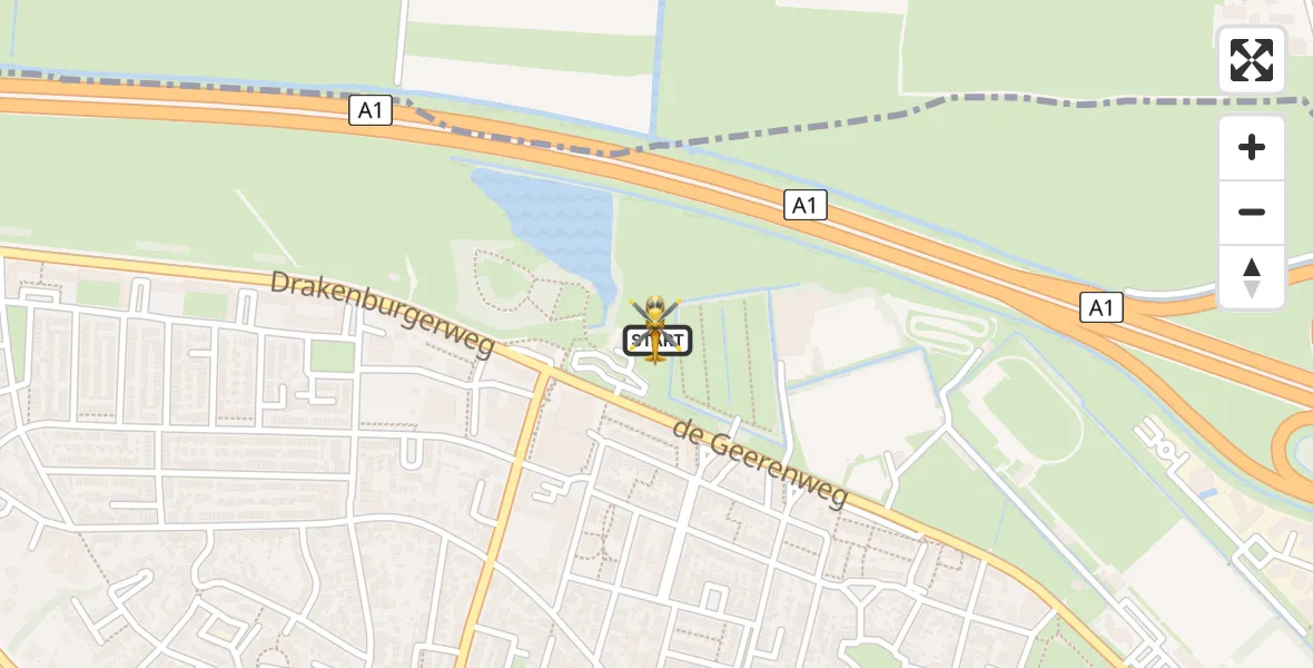 Vluchtroute Traumahelikopter van Baarn naar Baarn