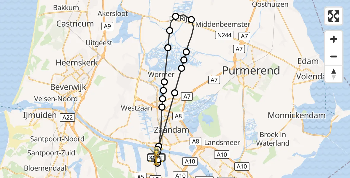 Vluchtroute Traumahelikopter van Amsterdam Heliport naar Amsterdam Heliport