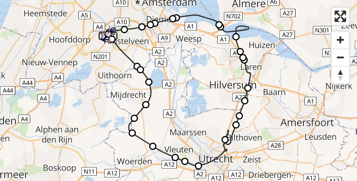 Vluchtroute Politiehelikopter van Amsterdam Vliegveld Schiphol naar Amsterdam Vliegveld Schiphol