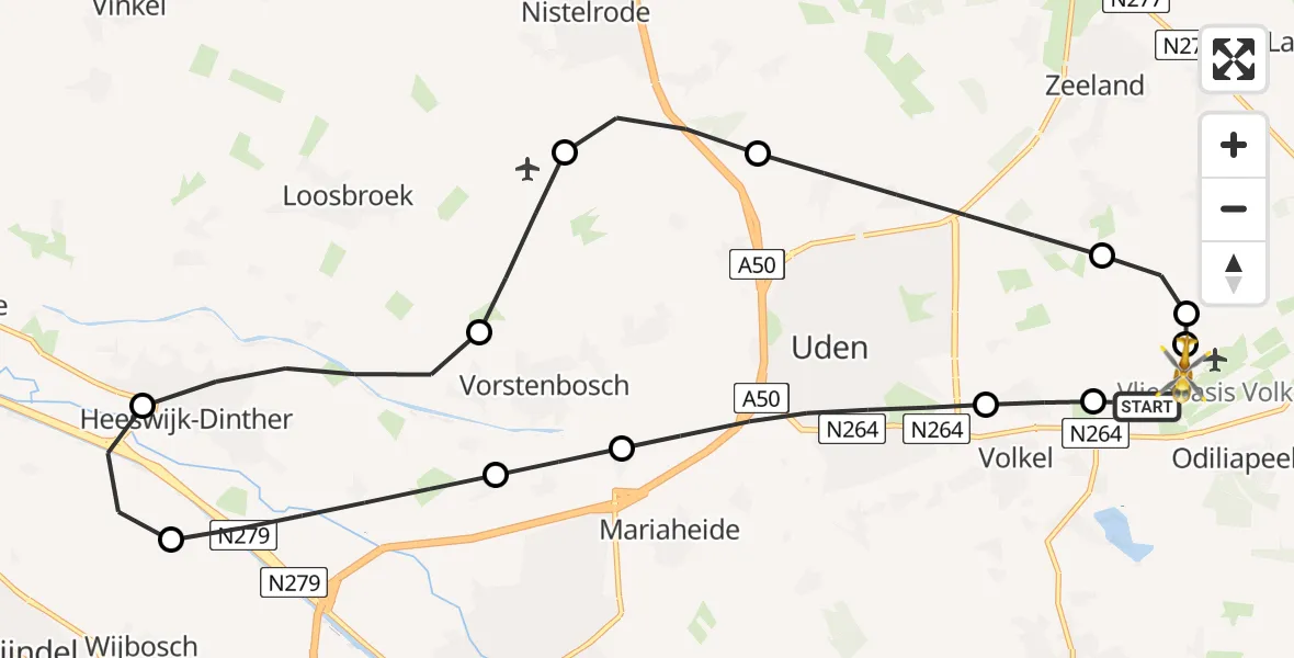 Vluchtroute Traumahelikopter van Vliegbasis Volkel naar Vliegbasis Volkel