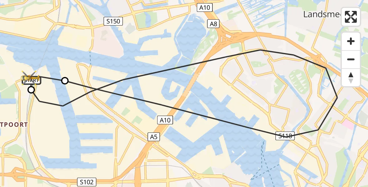 Vluchtroute Traumahelikopter van Amsterdam Heliport naar Amsterdam Heliport