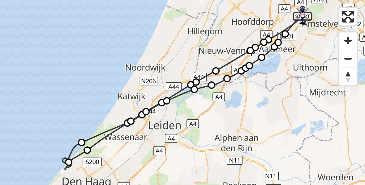 Vluchtroute Politiehelikopter van Amsterdam Vliegveld Schiphol naar Amsterdam Vliegveld Schiphol