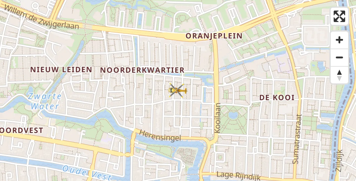 Vluchtroute Traumahelikopter van Leiden naar Leiden
