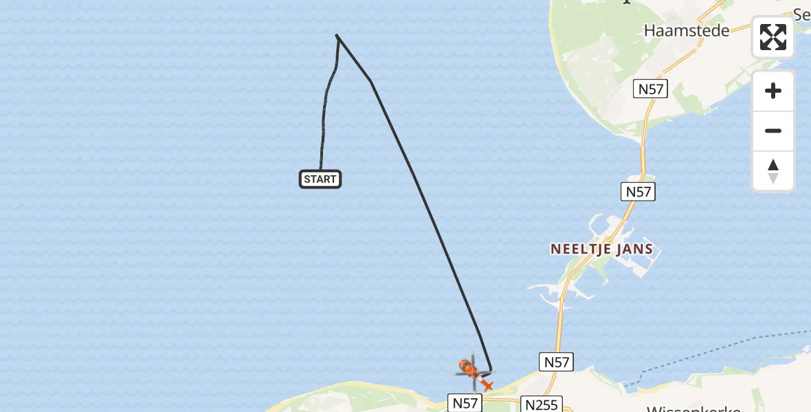 Routekaart van de vlucht: Kustwachthelikopter naar Noordzee