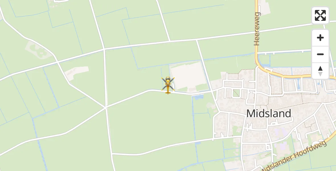 Vluchtroute Ambulancehelikopter van Terschelling Heliport naar Terschelling Heliport