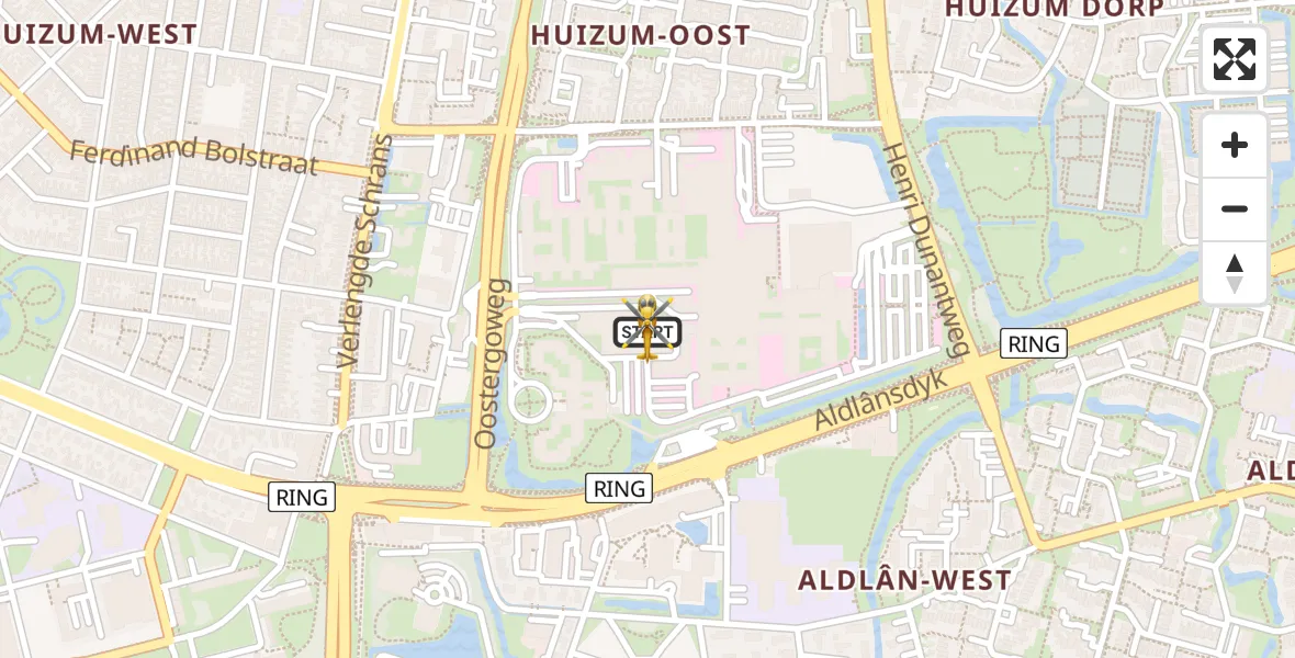 Routekaart van de vlucht: Ambulancehelikopter naar Leeuwarden Medical Center Heliport