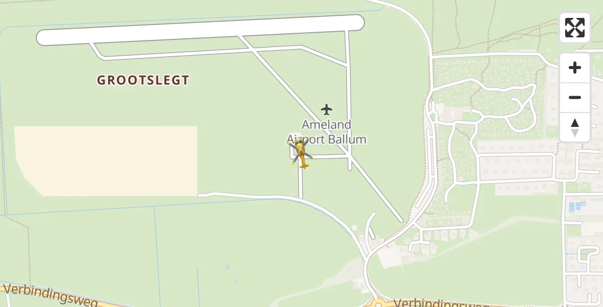 Vluchtroute Ambulancehelikopter van Ameland Vliegveld Ballum naar Ameland Vliegveld Ballum