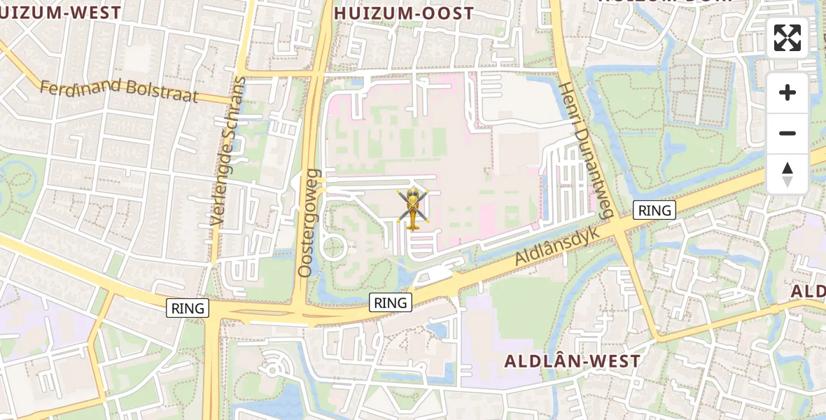 Vluchtroute Ambulancehelikopter van Leeuwarden Medical Center Heliport naar Leeuwarden Medical Center Heliport