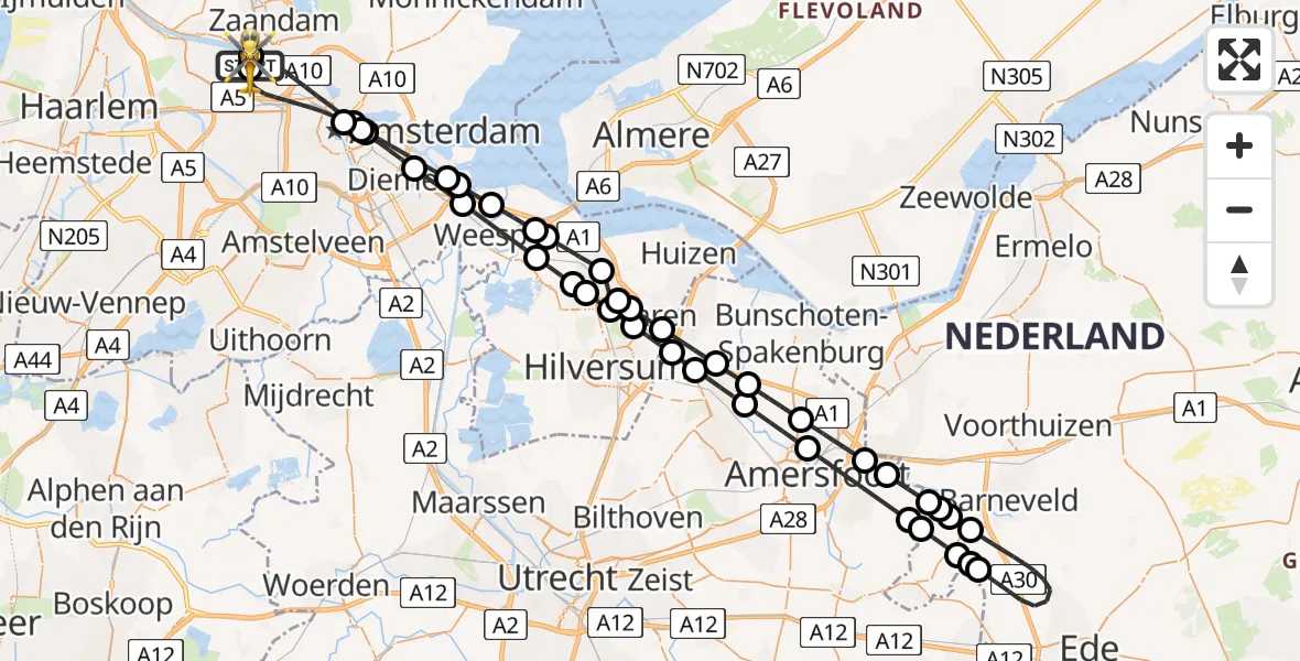 Vluchtroute Traumahelikopter van Amsterdam Heliport naar Amsterdam Heliport