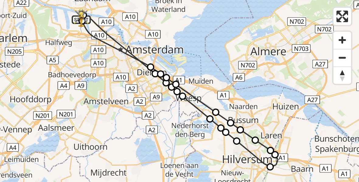 Vluchtroute Traumahelikopter van Amsterdam Heliport naar Amsterdam Heliport