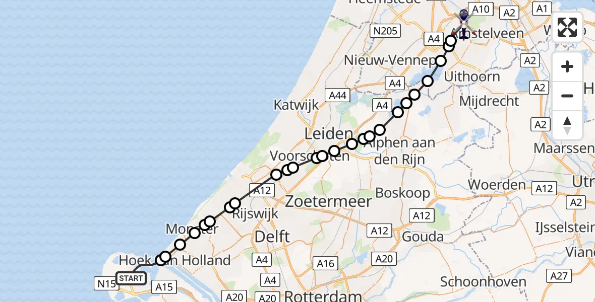 Vluchtroute Politiehelikopter van Maasvlakte Rotterdam naar Amsterdam Vliegveld Schiphol