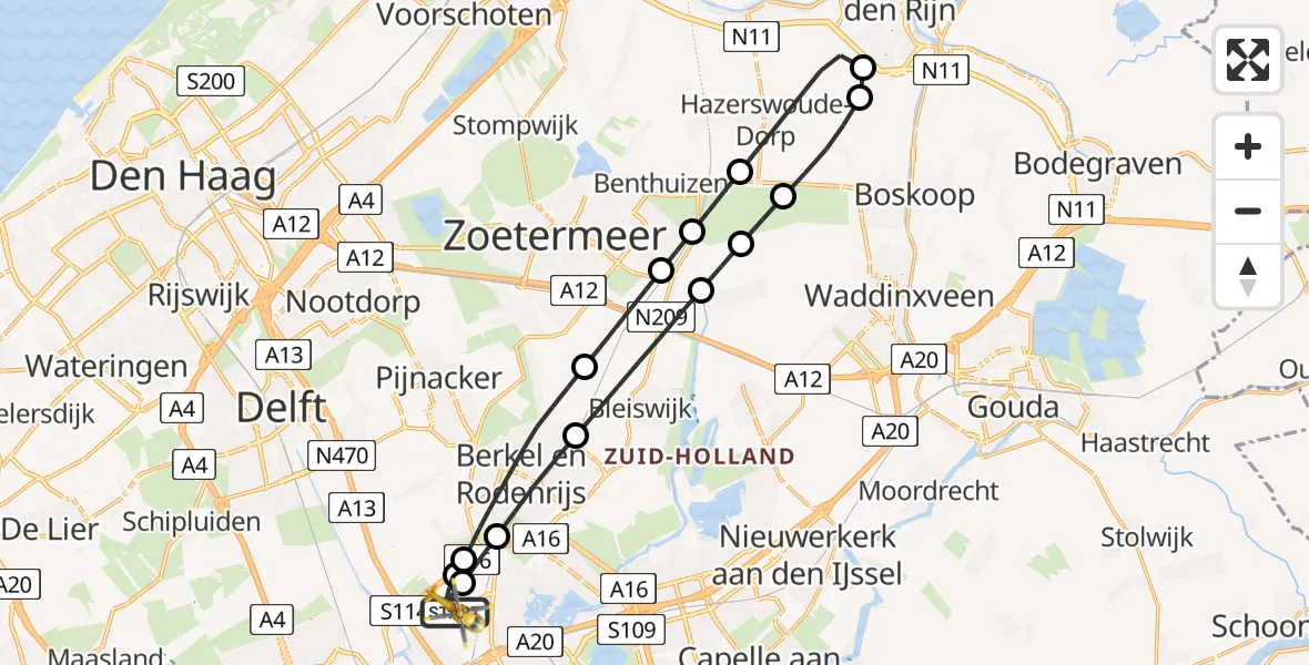 Vluchtroute Traumahelikopter van Rotterdam The Hague Airport naar Rotterdam The Hague Airport