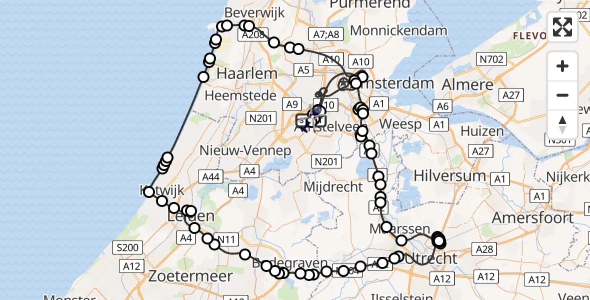 Vluchtroute Politiehelikopter van Amsterdam Vliegveld Schiphol naar Amsterdam Vliegveld Schiphol