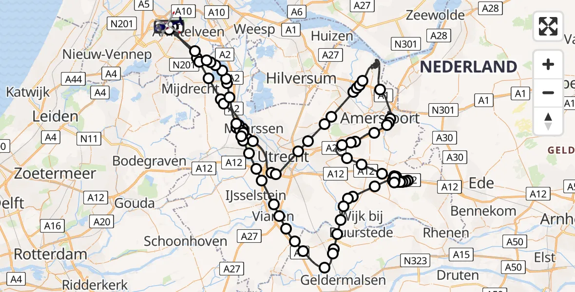 Vluchtroute Politiehelikopter van Amsterdam Vliegveld Schiphol naar Amsterdam Vliegveld Schiphol