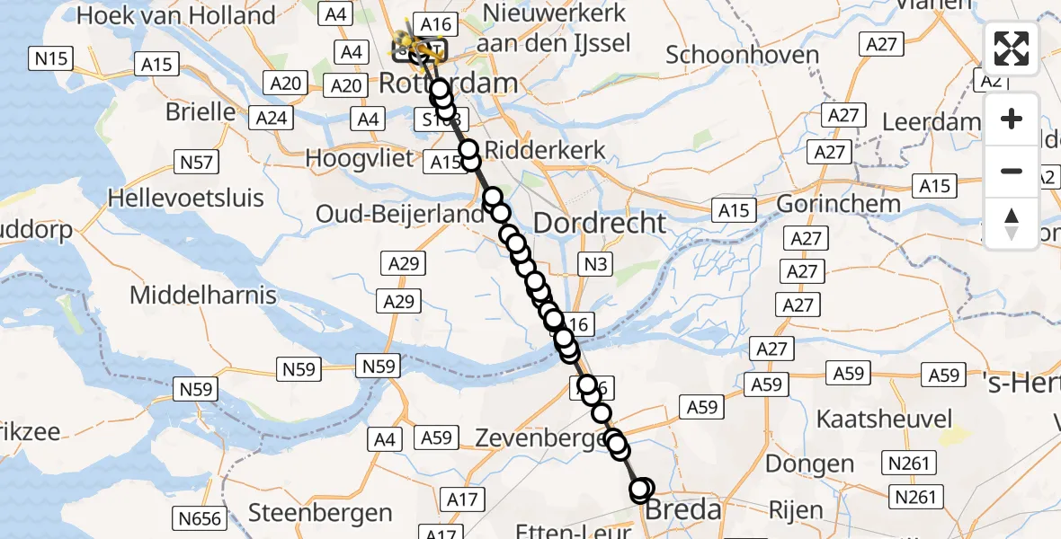 Vluchtroute Traumahelikopter van Rotterdam The Hague Airport naar Rotterdam The Hague Airport