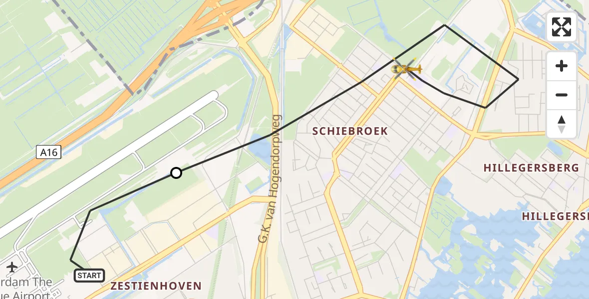 Vluchtroute Traumahelikopter van Rotterdam The Hague Airport naar Rotterdam