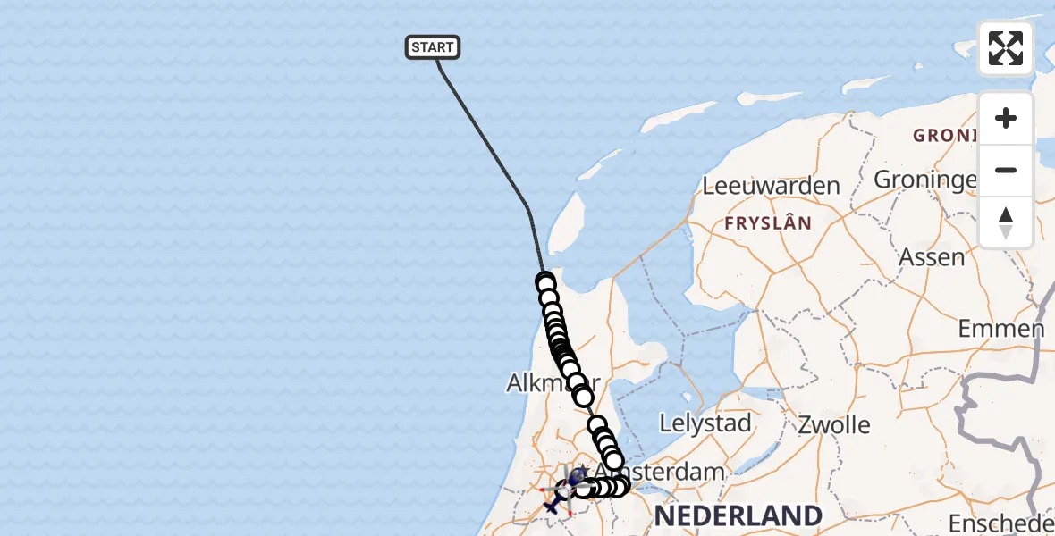 Routekaart van de vlucht: Politiehelikopter onderweg vanuit Noordzee
