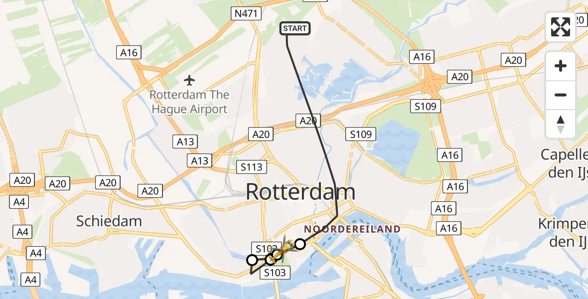 Vluchtroute Traumahelikopter van Rotterdam naar Erasmus MC