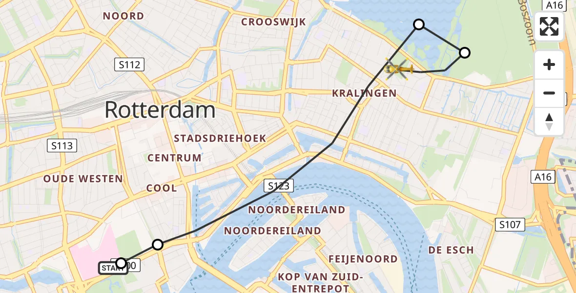 Vluchtroute Traumahelikopter van Erasmus MC naar Rotterdam