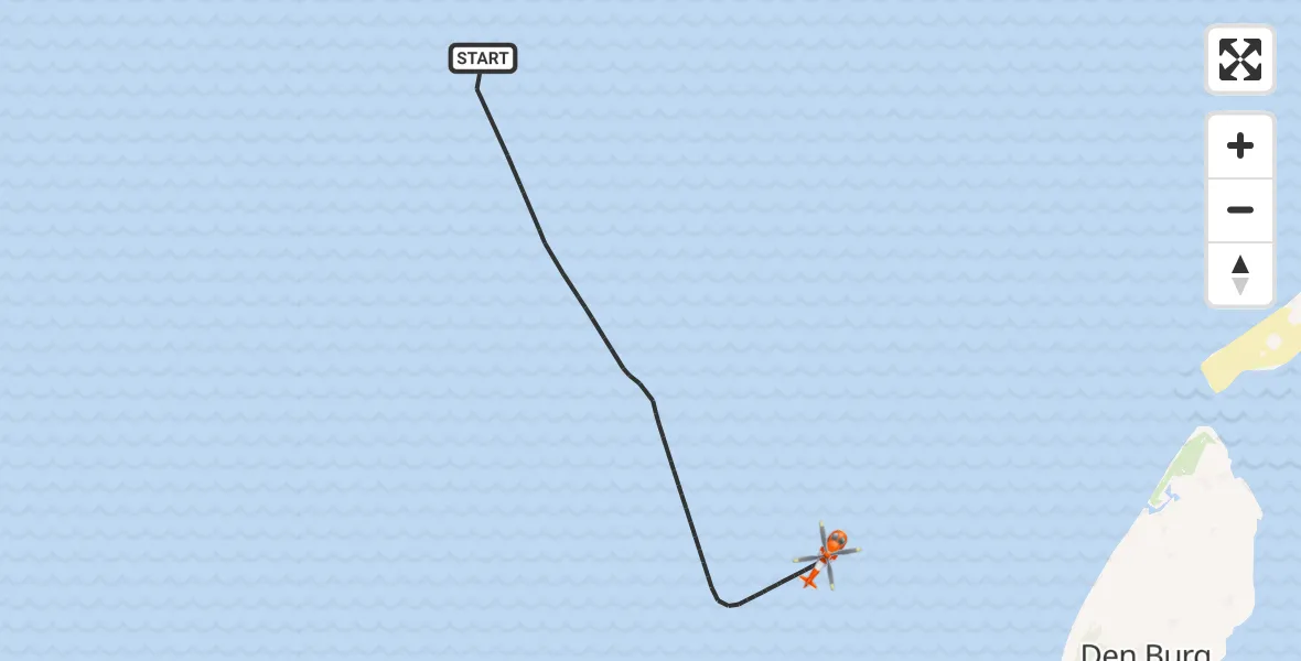 Vluchtroute Kustwachthelikopter van Noordzee naar Noordzee