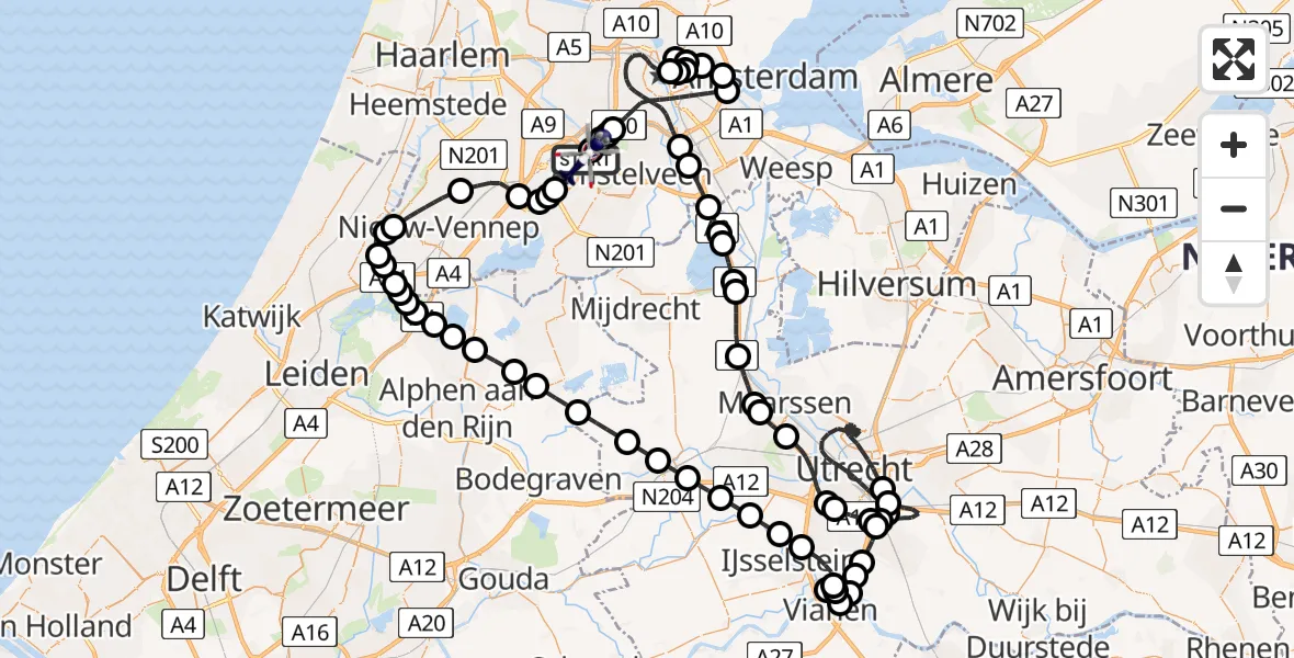 Vluchtroute Politiehelikopter van Amsterdam Vliegveld Schiphol naar Amsterdam Vliegveld Schiphol