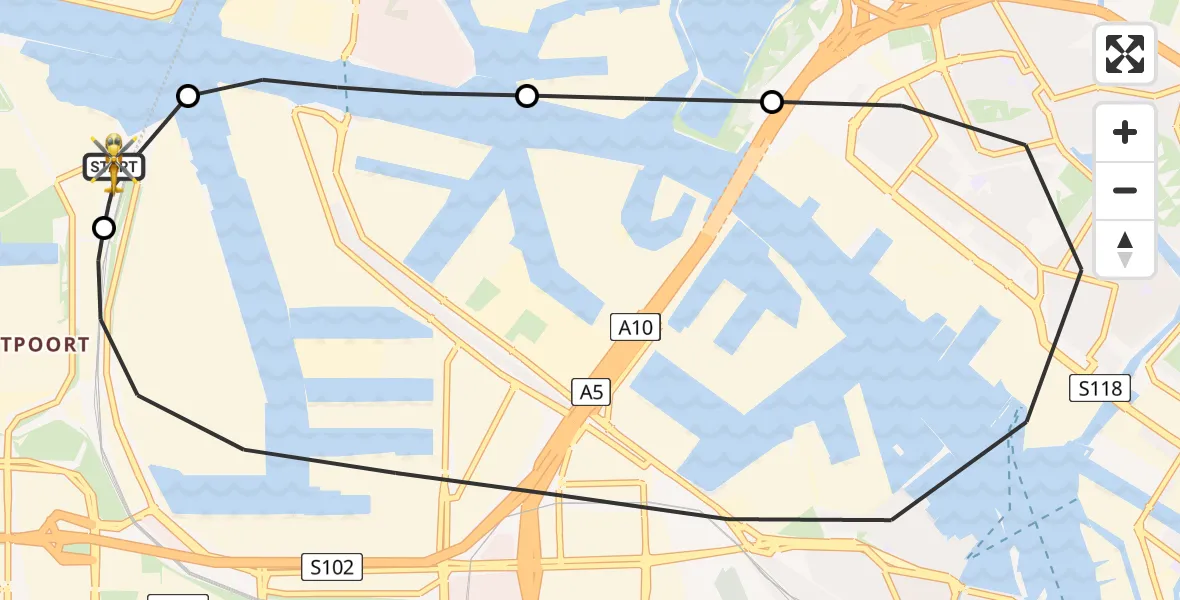 Vluchtroute Traumahelikopter van Amsterdam Heliport naar Amsterdam Heliport