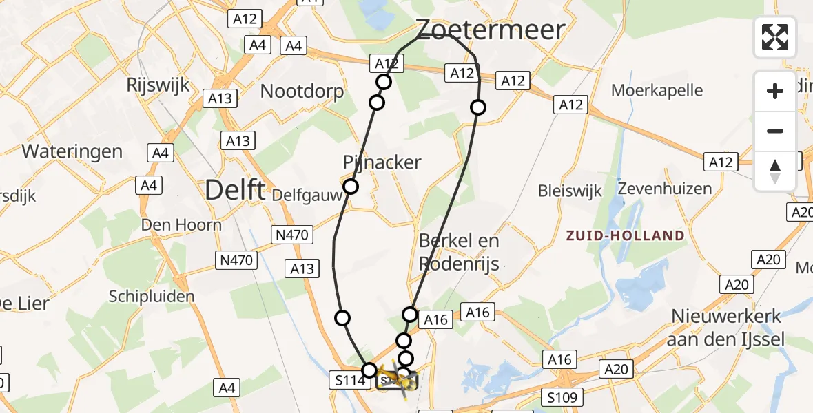 Vluchtroute Traumahelikopter van Rotterdam The Hague Airport naar Rotterdam The Hague Airport