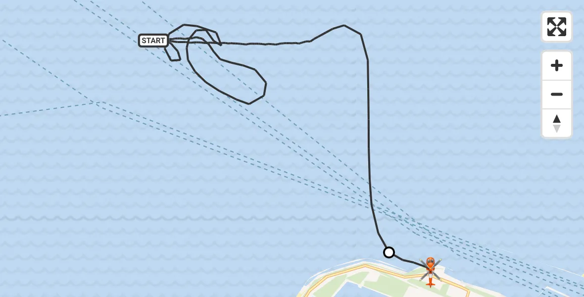 Vluchtroute Kustwachthelikopter van Noordzee naar Maasvlakte Rotterdam