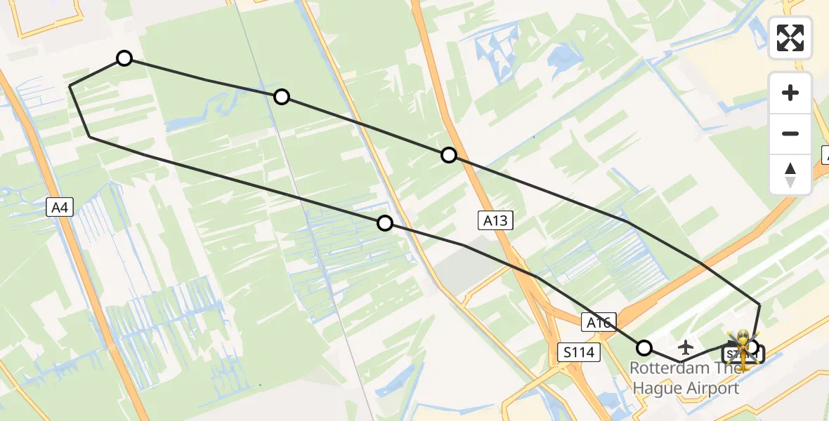 Vluchtroute Traumahelikopter van Rotterdam The Hague Airport naar Rotterdam The Hague Airport