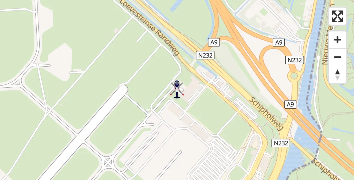 Vluchtroute Politiehelikopter van Amsterdam Vliegveld Schiphol naar Amsterdam Vliegveld Schiphol