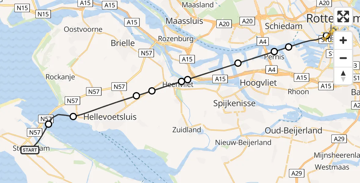 Vluchtroute Traumahelikopter van Stellendam naar Erasmus MC
