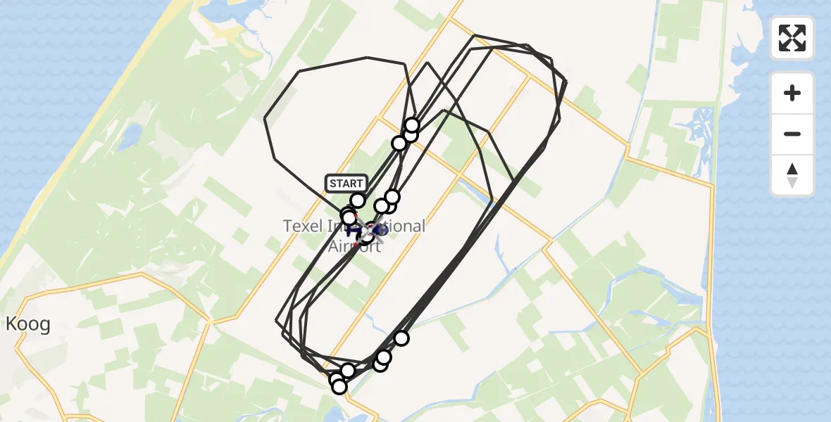 Vluchtroute Politiehelikopter van Texel International Airport naar Texel International Airport