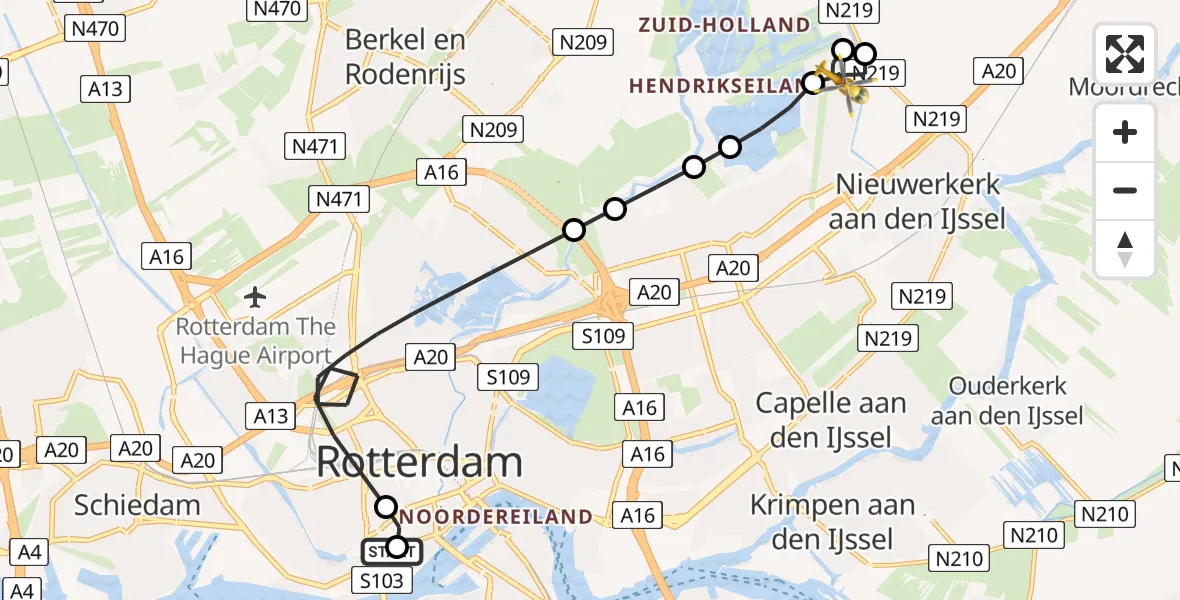 Vluchtroute Traumahelikopter van Erasmus MC naar Rotterdam