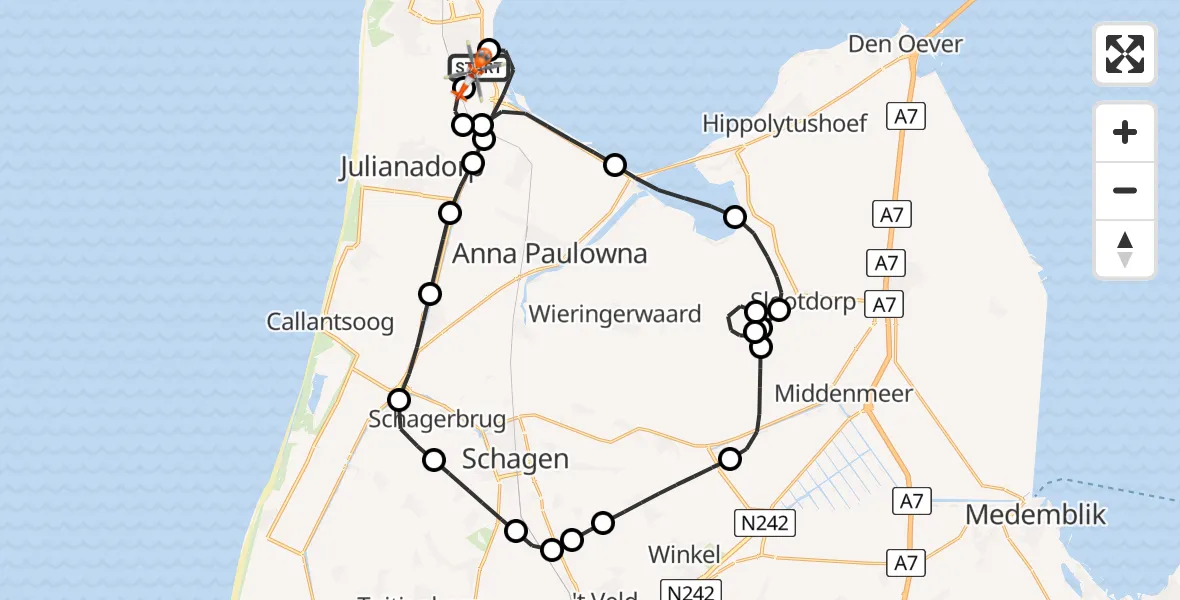 Vluchtroute Kustwachthelikopter van Militair vliegveld De Kooy / Den Helder Airport naar Militair vliegveld De Kooy / Den Helder Airport